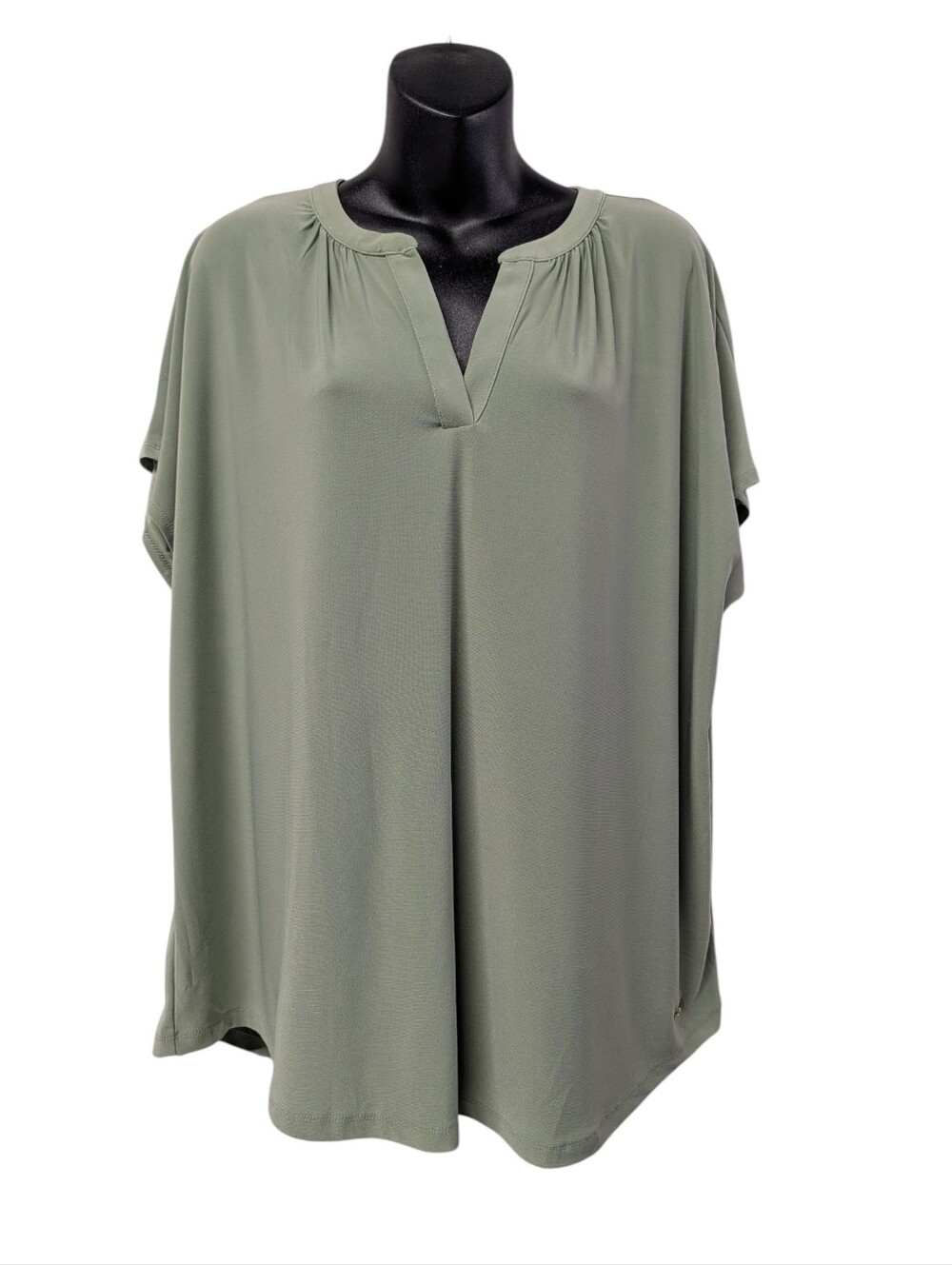 Jones New York Signature Sage Green Short Sleeve V-Neck Top Women's Size 2X NWT